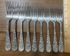 Kirk Stieff Sterling Silver 9 Forks 6 7/8 Rose No Mono 483 Grams Scrap