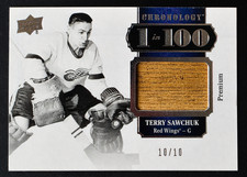 Terry Sawchuk 2018-19 UD Chronology 1 in 100 PREMIUM RELIC /10 Red Wings Stick