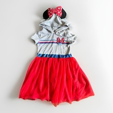 Disney Minnie Mouse Hoodie Tutu Dress Girls 6/7 Costume Bow Ears Red Gray