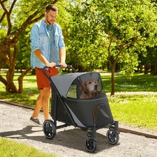 Image of PawHut Foldable Dog Carriage w/ Universal Wheels, Shock Absorber - Grey