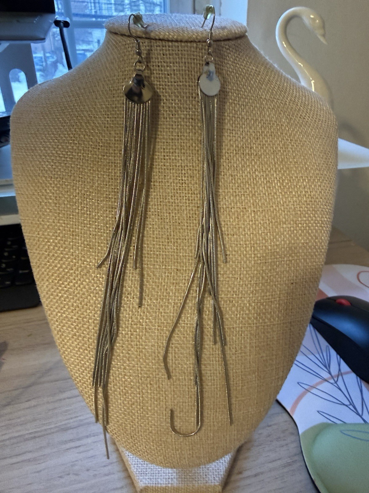 Long Silver Dangly Statement Earrings Pierced - image 1