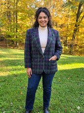 Vintage Alfred Dunner Wool Plaid Blazer Jacket Tartan Gold Button Petite 12 Wool