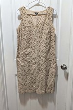 Talbots Beige Eyelet V-Neck Sleeveless Sheath Dress Size 12 Spring Summer