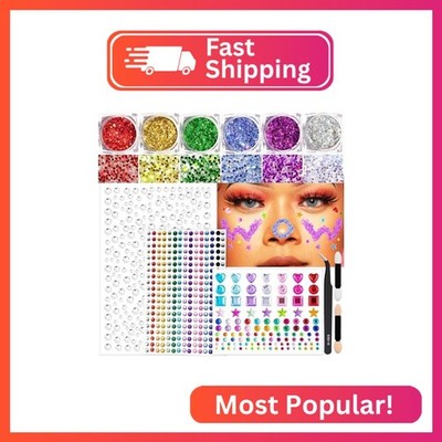 Face Glitter Body Glitter Makeup Glitter Gel with Face Gems Jewels Self Adhesive