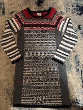 Hanna Andersson 100 Fair Isle Nordic Cotton Sweater Dress Grey Black Red 130/8