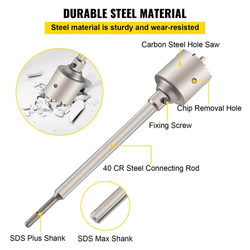 9PCS Concrete Hole Saw Kit Wall Hole Opener 30-100mm SDS Plus or SDS Max Shank - Afbeelding 5 van 11
