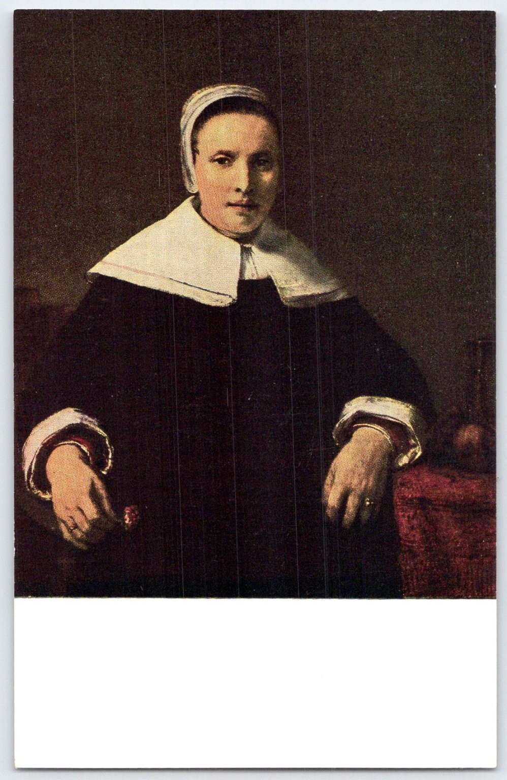 Vintage National Gallery Postcard Rembrandt Woman Holding Pink 1606-1669