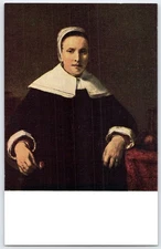 Vintage National Gallery Postcard Rembrandt Woman Holding Pink 1606-1669