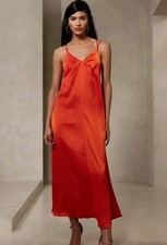 NWT Banana Republic Satin Dress Size XL Twist Front Open Back Orange Red Summer