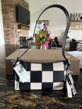 Coach Coachtopia Black & White Checkered Small Shoulder Bag Zip w/ Bag Charm