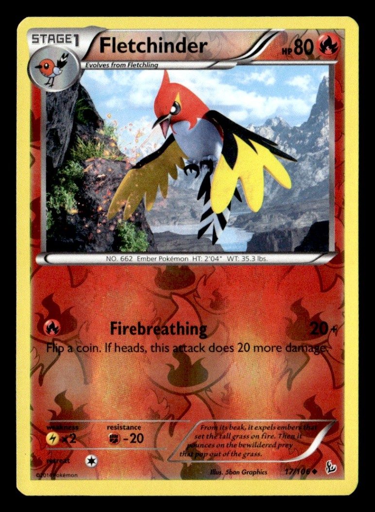 Fletchinder Uncommon Reverse Holo XY - Flashfire 17/106 LP Pokémon TCG