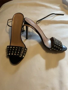 CHAUSSURES GUCCI noires cuir clouté talon haut bout ouvert 38 1/2 Made Italy 8,5 8 1/2
