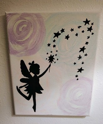  Handmade Whimsical  Art of Fairy Pixie & Lovely Stars On Canvas Frame