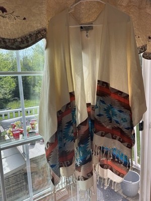 One Size Poncho Runa Couture Hand Crafted In Ecuador Wool/cotton Blend Aztec