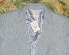 J CREW Blue Herringbone Blazer Jacket In Linen Cotton Blend 10 NWT