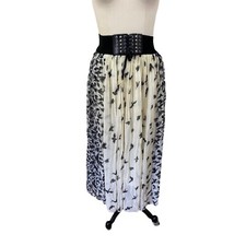 Mint Green Y2K Maxi Skirt Womens Medium Ivory Black Birds Peasant Boho Gypsy