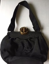 Vintage Black Taffeta Satin Evening Bag Handbag Purse Styled by Gamma New Years