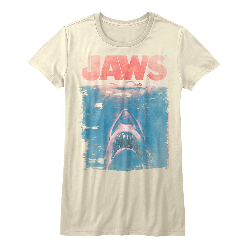 Camiseta para mujer Jaws Vintage Película Póster Para Mujer Ataque de Tiburón Nadador Prenda para el torso descolorida Merchandising