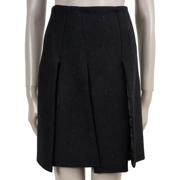 72052 authentisch PRADA anthrazitgrau Wolle 1998 asymmetrisch Kastenfalte Rock Shorts 38 XS