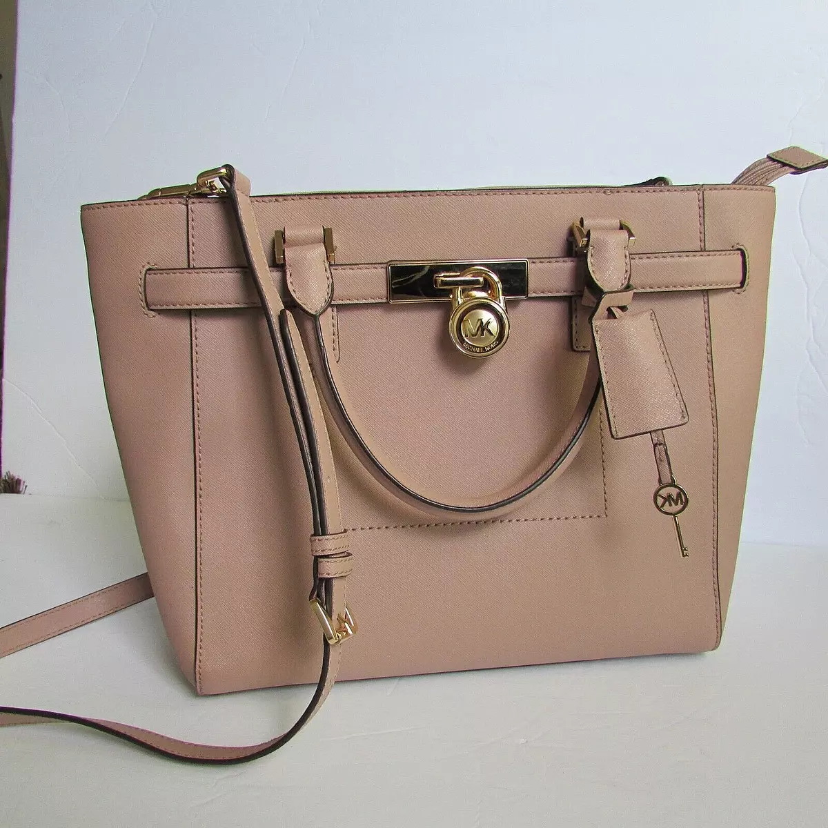 Michael Kors Hamilton Medium Saffiano Leather Padlock Tote in Pink