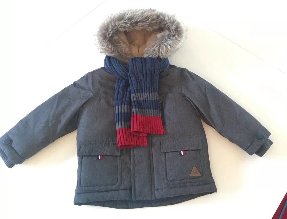 3er Set C&A Jacke & Schal + Gratis Fästlinge Winterjacke Parka 80 Neu Grau Braun - Bild 2 von 4