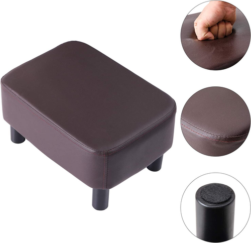 16.54" Small Footstool, PU Faux Leather Step Stool, with Padded Seat Pine Wood L - Picture 5 of 8