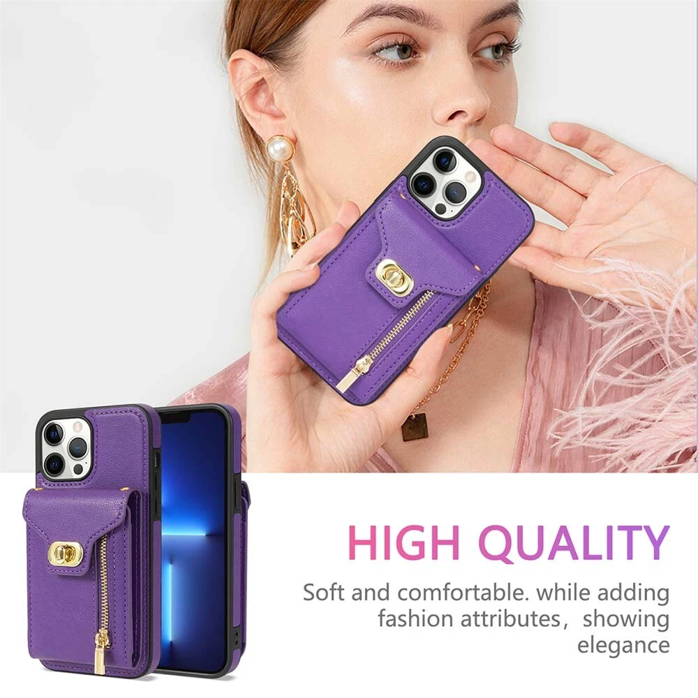 Leather Phone Wallet Case for iPhone 15 Pro Max 14 13 12 with Crossbody Strap