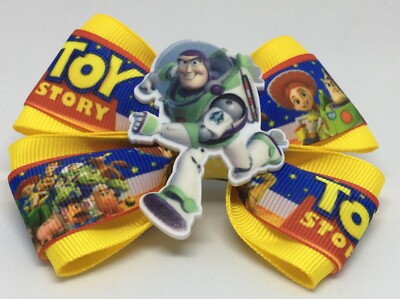 Girls Hair Bow 4'' Wide Toy Story Buzz Lightyear Yellow Ribbon French Barrette