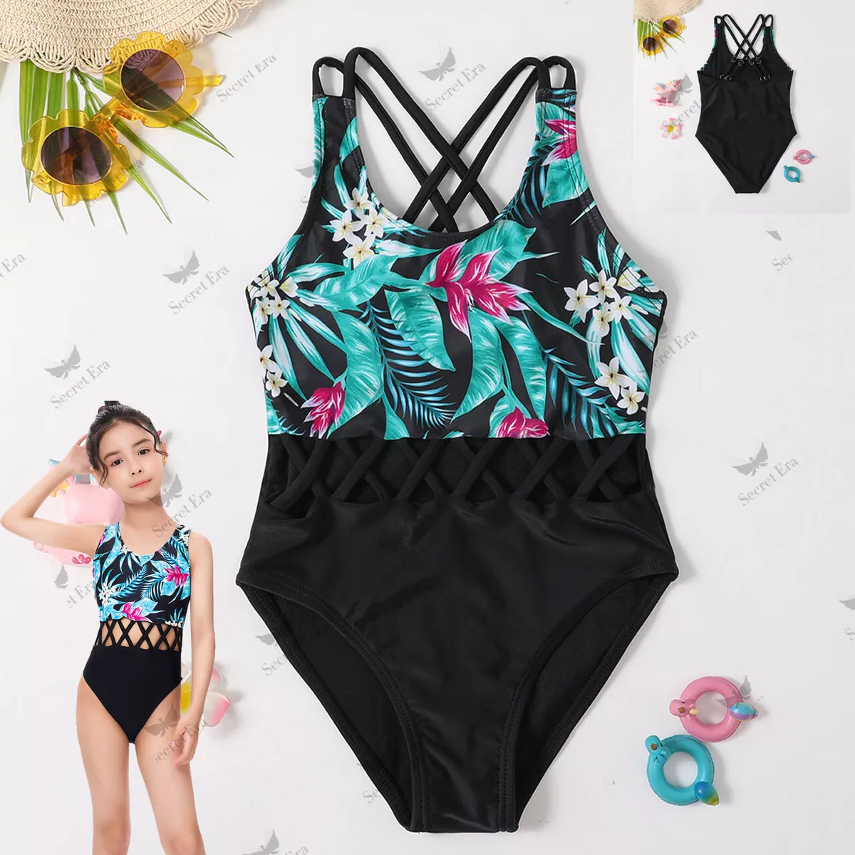 Girls Kids Swimwear Hawaiian Style Swimming Costume Swimsuit Bikini Surf 3 12Yrs