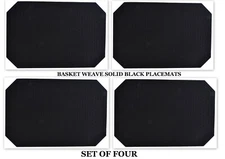Set of 4 Basket Weave PLACEMATS BLACK 12" x 18"