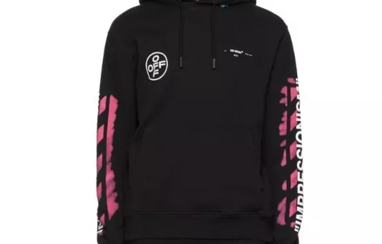 Off White Hoodie authentic Virgil Abloh Cotton Diag Stencil Hoodie in Black