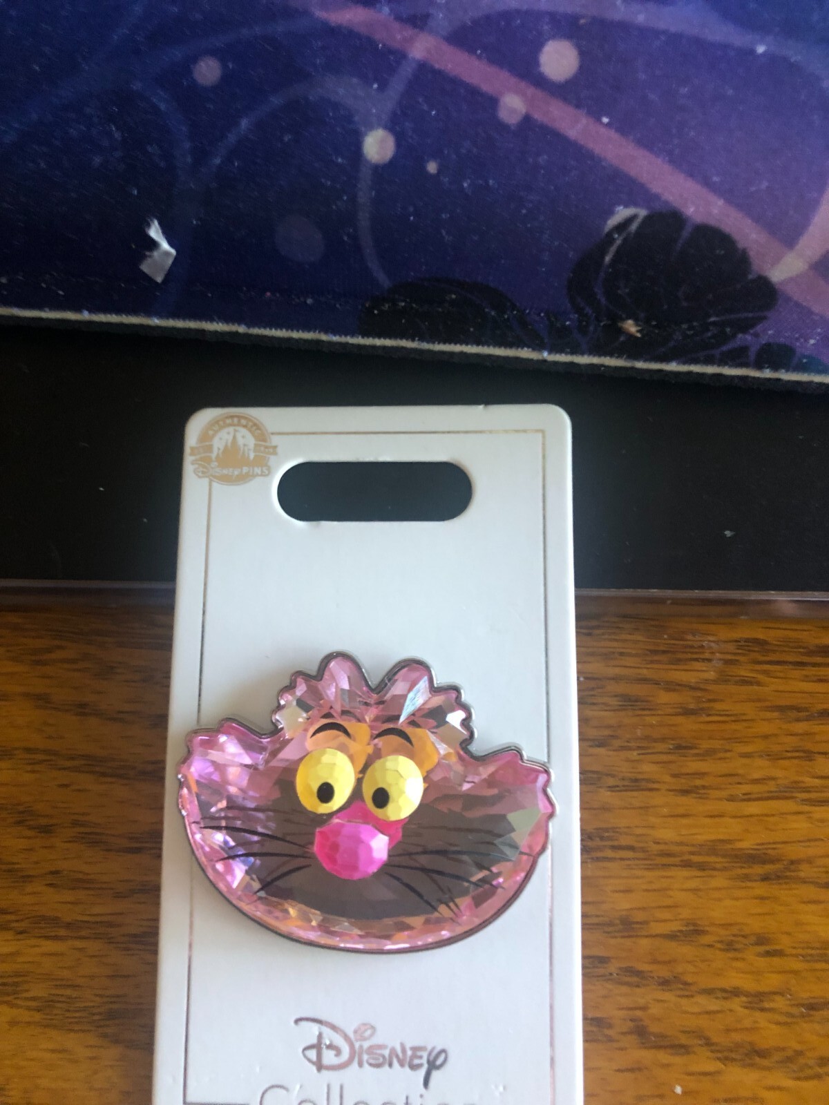 Disney Parks Cheshire Cat Face Alice in Wonderland Pink Plastic Gem 3D Pin