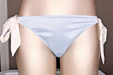 Victoria's Secret NWT Satin Cheeky Panty Medium Blue Side Tie Embroider