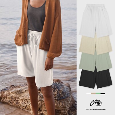 Womens Premium Shorts Linen Bermuda Beach Cover Knee Length Comfy Soft Wide Leg