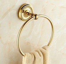 Golden Brass Wall Mounted Bathroom Towel Holder Round Towel Ring Hanger 2ba605