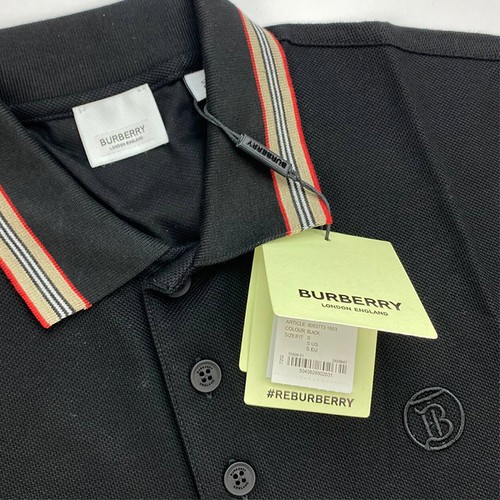 BURBERRY Icon Stripe Collar Men's Polo Shirt Short sleeves Black - Picture 7 of 10