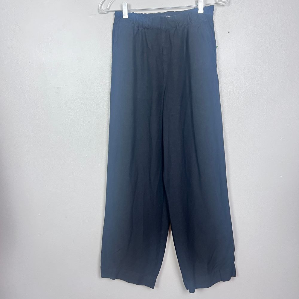 Madewell Black Linen Blend Wide Leg Pants High Rise Relaxed Fit Pockets Size XS