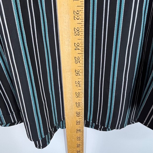 Claiborne Mens XXL Button Front Shirt Black Turquoise Stripes 100% Silk Long Slv - Picture 10 of 10
