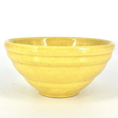 Vintage Mixing Serving Bowl Yellow Stoneware Ringed Beehive 1940’s - Picture 3 of 8