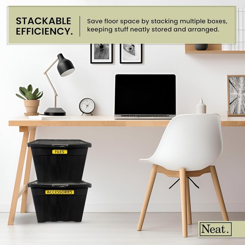 30L Storage Boxes Black Base & Hinged Lid Plastic Containers Space-Saving Box - Picture 9 of 30