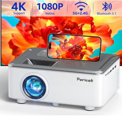 Pericat Video Projector WiFi & Bluetooth 5G WiFi Native Full HD Resolution 