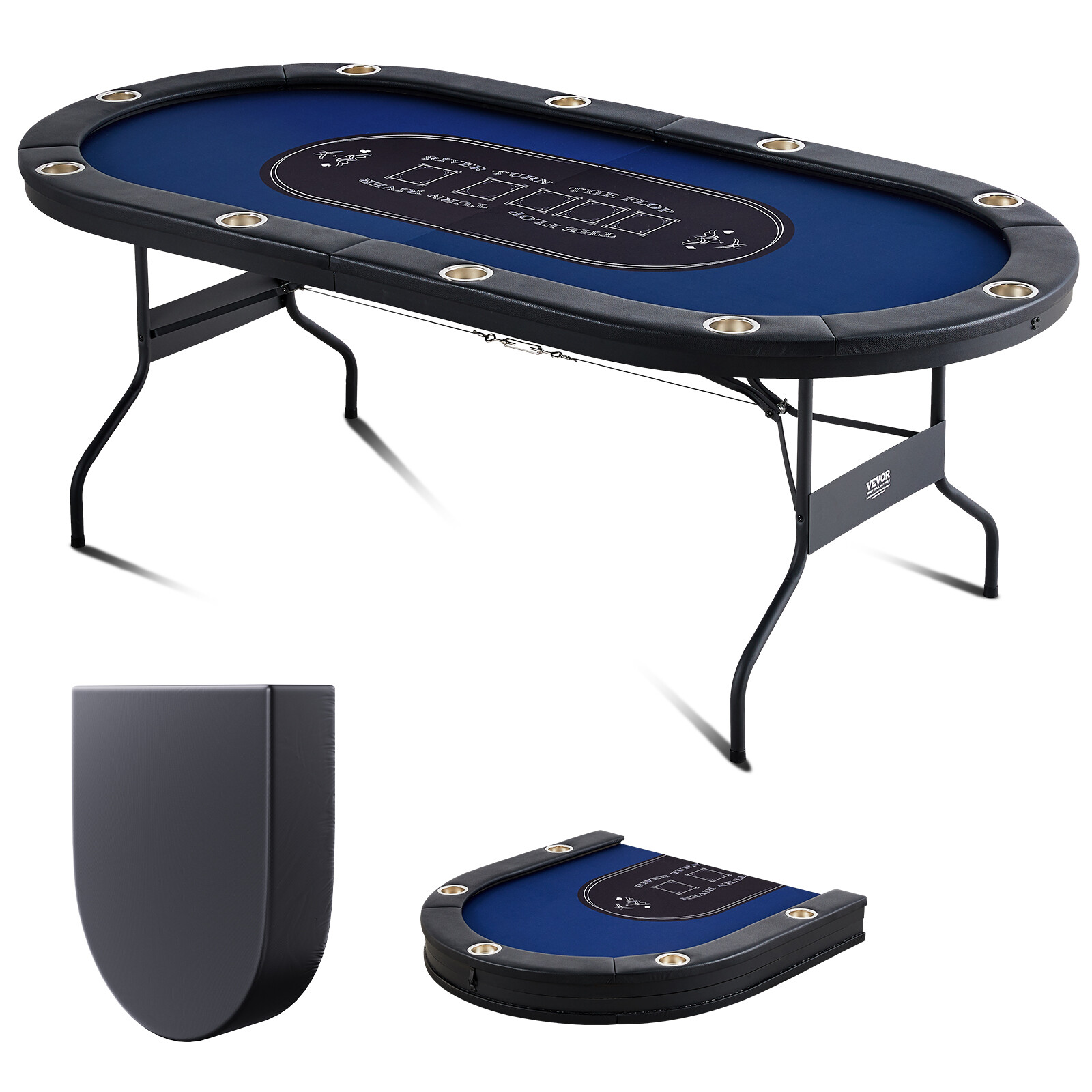 Table de poker ovale pliante avec feutre haute glisse