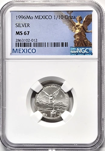 1996 Mexico Libertad 1/10 oz. Silver Coin - NGC MS67