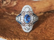 1 CT Blue Oval Cut CZ Art Deco Antique Style Wedding Ring In 925 Sterling Silver
