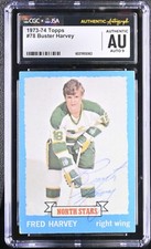 Fred Buster Harvey Signed 1973-74 Topps Card #78 North Stars CGC AU JSA 9 Auto