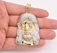 2 3/4" Huge Mens Diamond Cut Jesus Head Charm Pendant Real 10K Yellow White Gold