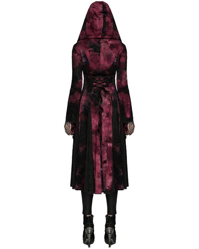 Punk Rave Womens Gothic Tie Dye Hooded Cloak Jacket - Black & Red - Picture 5 of 13