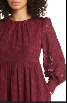 Eliza J Womens Burgundy Burnout Floral Long Sleeve Tiered Mini Dress Size 2  NWT | eBay