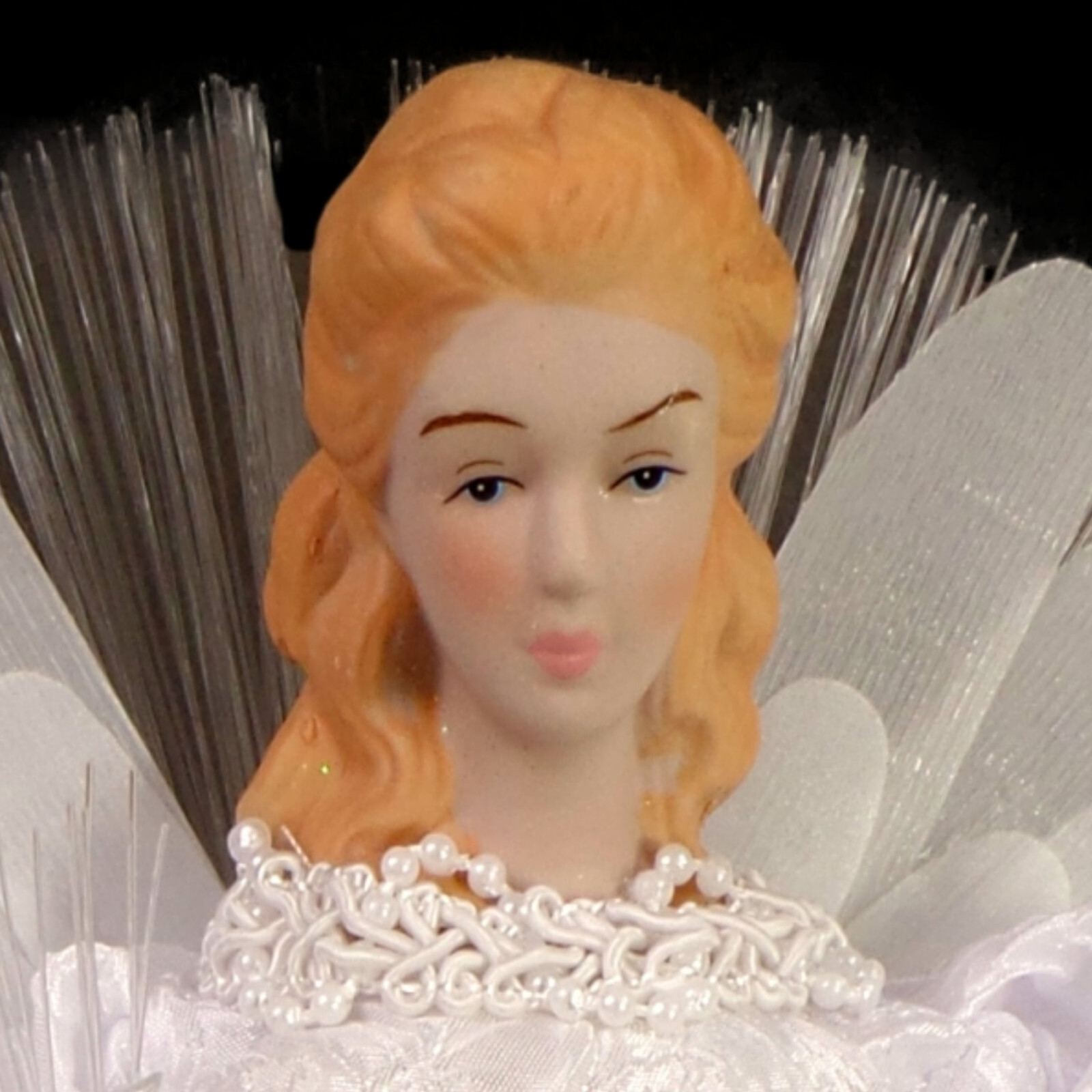 TREE TOPPER / FIBER OPTIC ANGEL / LED / PORCELAIN / WHITE & SILVER