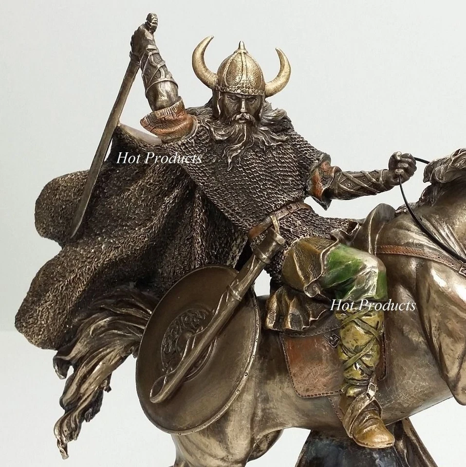 10" NEW VIKING WARRIOR Rearing on Horse Statue / Sculpture Antique Bronze Finish - Image 3 of 4